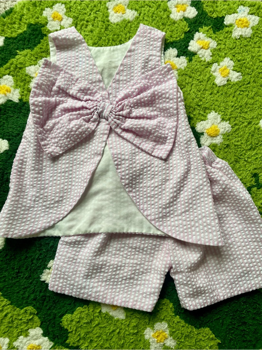 Kids Bow-Back Seersucker Two-Piece Matching Set